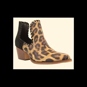Leopard Deep Side Cut Out Western Ankle Boots